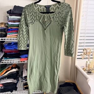 Bebe Sage Green Crochet Sleeve Maxi Dress
